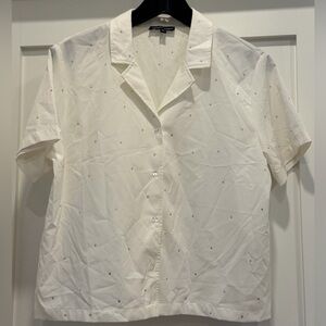 Modern Works Off White Rhinestone Embellished Short-Sleeved Button-Down